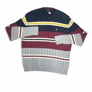 Nautica Vintage 90s Men's Striped Crewneck Sweater - Navy, Burgundy, Gray